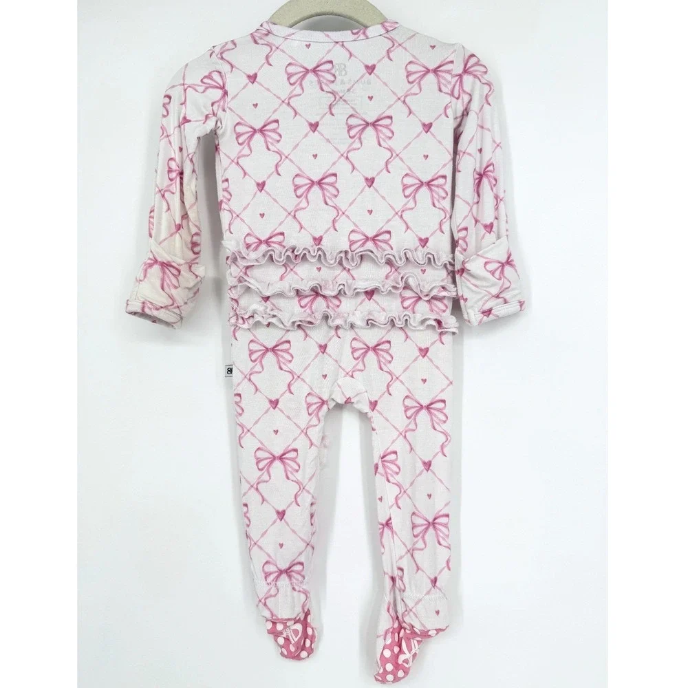 Lot 2 Bums & Roses Bamboo Ruffle‎ Romper Sleeper Pajamas Footie 3-6 Months